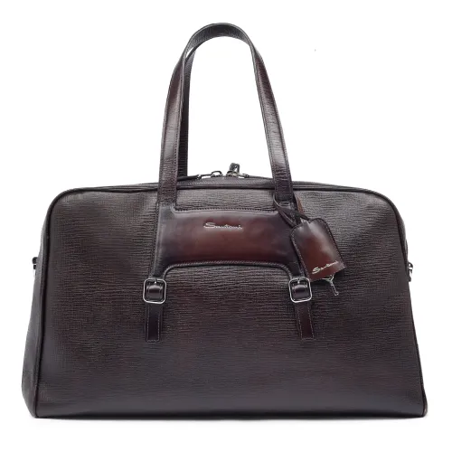 Santoni , Elegant Embossed Leather Weekend Bag ,Brown female, Sizes: ONE SIZE