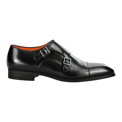 Santoni , Italian Leather Lace-Up Shoes ,Black male, Sizes: