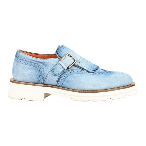 Santoni , Italian Leather Lace Up Shoes ,Blue male, Sizes: