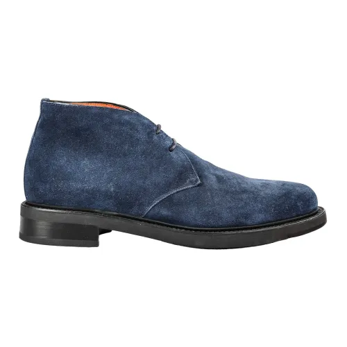 Santoni , Italian Leather Lace Up Shoes ,Blue male, Sizes:
