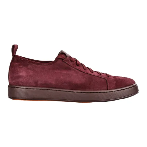 Santoni , Italian Leather Sneakers ,Red male, Sizes: