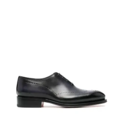 Santoni , Lace-up Leather Brogue Shoes ,Black male, Sizes: