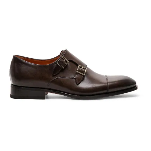 Santoni , Leather double-buckle shoe ,Brown male, Sizes: