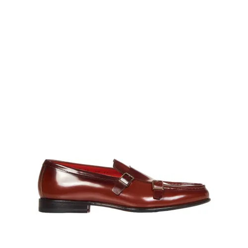 Santoni , Leather Loafers with Metal Buckle ,Brown male, Sizes: