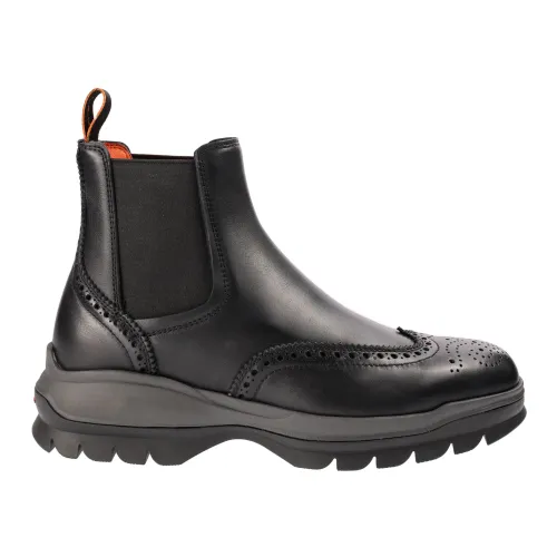 Santoni , Leather Work Boots - Black ,Black male, Sizes: