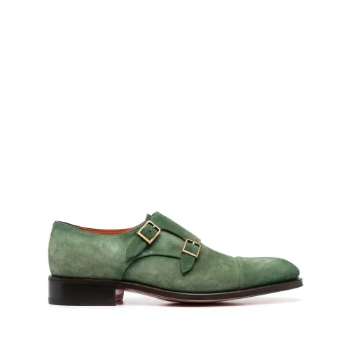 Santoni , Sophisticated Suede Double-Buckle Shoes ,Green male, Sizes: