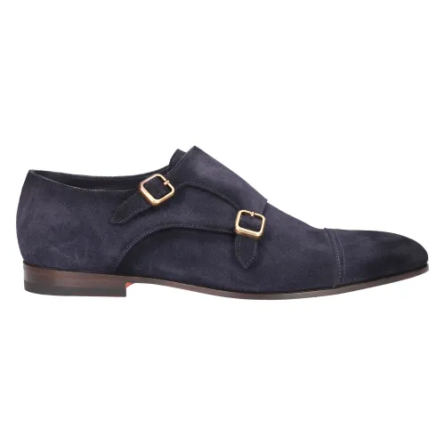 Santoni , Stylish Monk Shoes 17805 Veloursleder ,Blue male, Sizes: