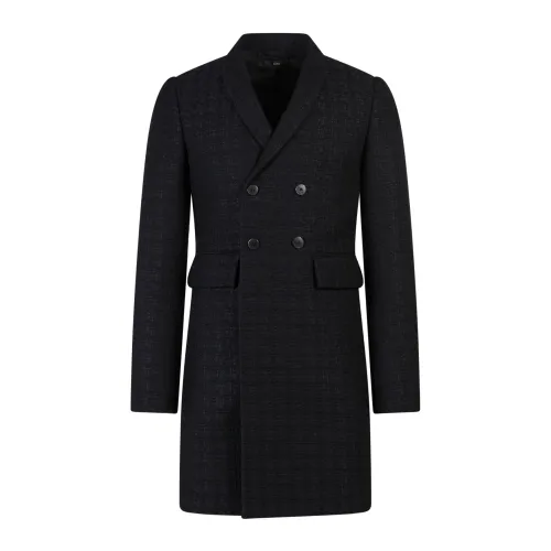 Sapio , Double-Breasted Black Coat for Men ,Black male, Sizes: