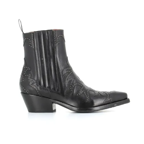Sartore , Black Leather Studded Boots ,Black female, Sizes: