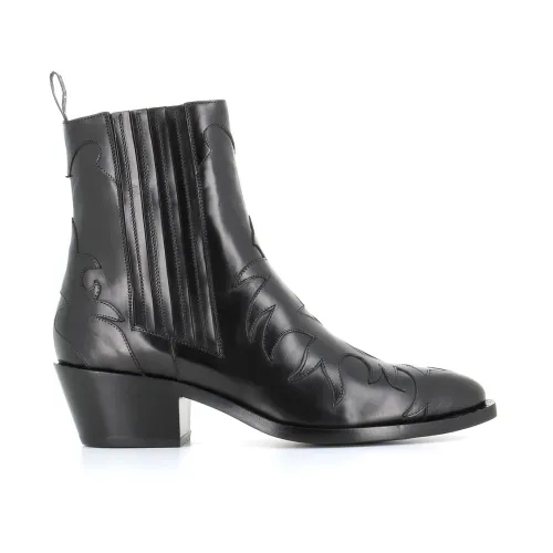 Sartore , Black Leather Texano Elastic Boots ,Black female, Sizes: