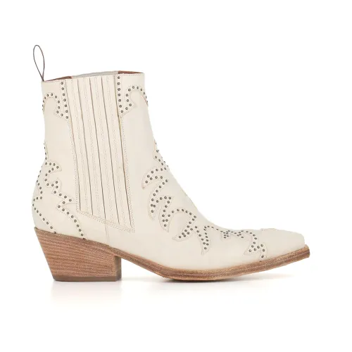 Sartore , Texano Leather Boots with Decorative Studs ,Beige female, Sizes: