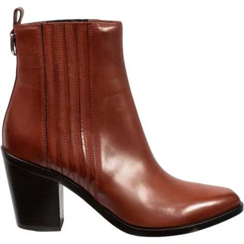 Sartore , Women heeled texan ankle boots in terracotta colo leather ,Red female, Sizes: