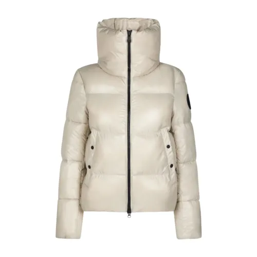 Save The Duck , Beige Isla Winter Coat with High Collar and Snap Buttons ,Beige female, Sizes: