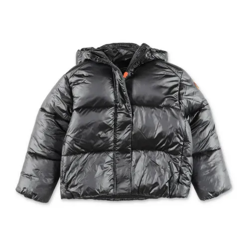 Save The Duck , Black Nylon Padded Jacket with Hood ,Black male, Sizes: