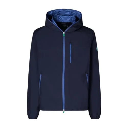 Save The Duck , Blue Lightweight Hooded Jacket ,Blue male, Sizes: