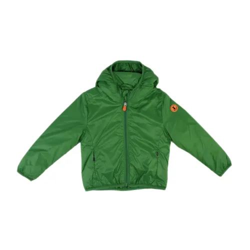 Save The Duck , Green Nylon Jacket with Hidden Zip Pockets ,Green male, Sizes: