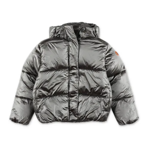 Save The Duck , Grey Nylon Padded Jacket with Hood ,Gray male, Sizes:
