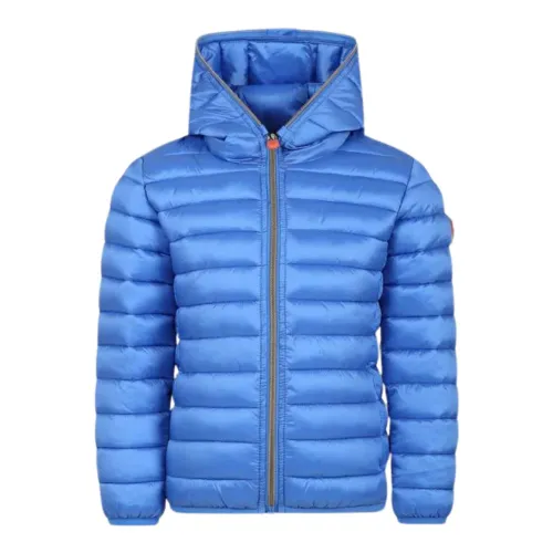 Save The Duck , Kids Avion Blue Quilted Hooded Coat ,Blue female, Sizes: