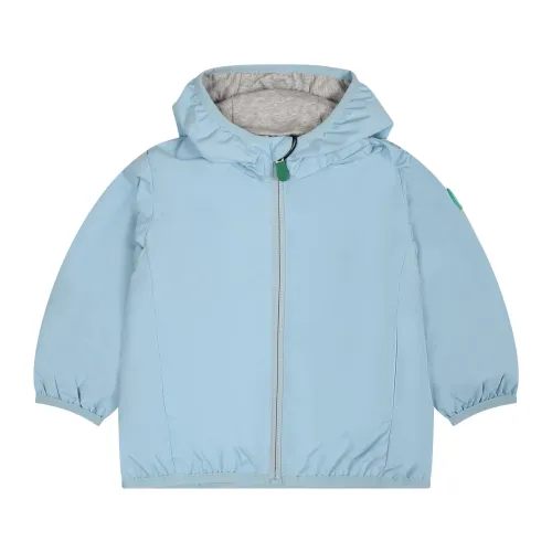 Save The Duck , Light Blue Windbreaker with Hood ,Blue unisex, Sizes: