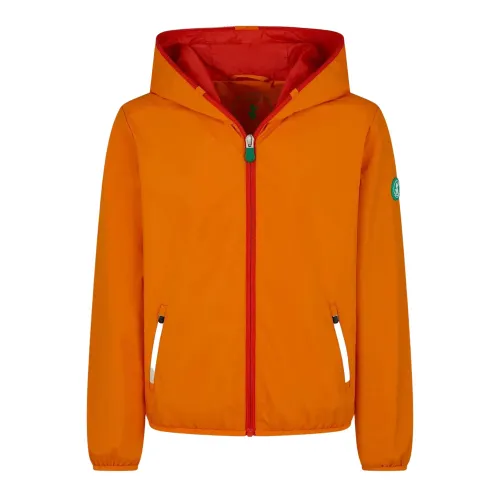 Save The Duck , Orange Hooded Coat with Logo Application ,Orange male, Sizes: