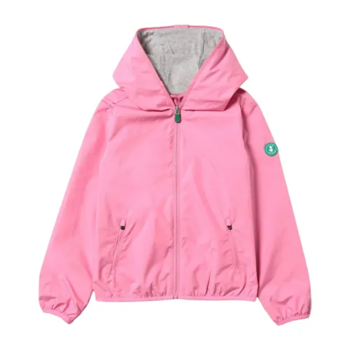 Save The Duck , Pink Kids Jacket with Hood and Zip Pockets ,Pink female, Sizes: