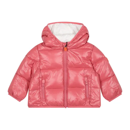 Save The Duck , Quilted Pink Down Jacket with Hood ,Pink unisex, Sizes: