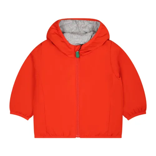Save The Duck , Red Windbreaker with Hood and Logo ,Red unisex, Sizes: