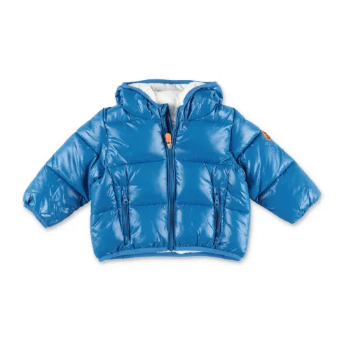 Save The Duck , Royal Blue Nylon Baby Boy Padded Jacket with Hood ,Blue unisex, Sizes: