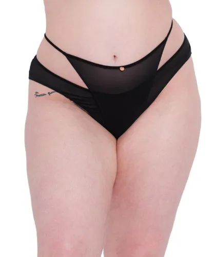 Scantilly by Curvy Kate Womens ST029202 Peep Show Brazilian Brief - Black Cotton