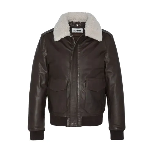 Schott NYC , A-2 Flight Jacket with Removable Sheepskin Collar ,Brown male, Sizes: