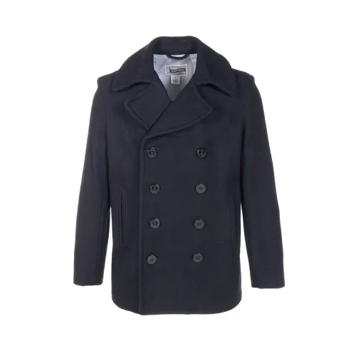 Schott NYC , Classic Navy Peacoat with Double Breasted Buttons ,Blue male, Sizes:
