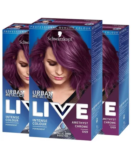 Schwarzkopf Womens 3x LIVE Amethyst Chrome (Purple) Permanent Hair Dye, Urban Metallics U69 - One Size