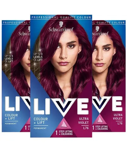 Schwarzkopf Womens 3x LIVE Ultra Violet Permanent Hair Dye, Colour + Lift L76 - Red - One Size