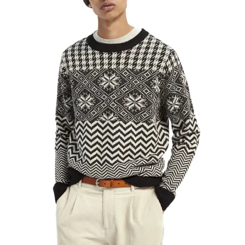 Scotch & Soda , Fair Isle Roundeck Sweater ,Black male, Sizes: