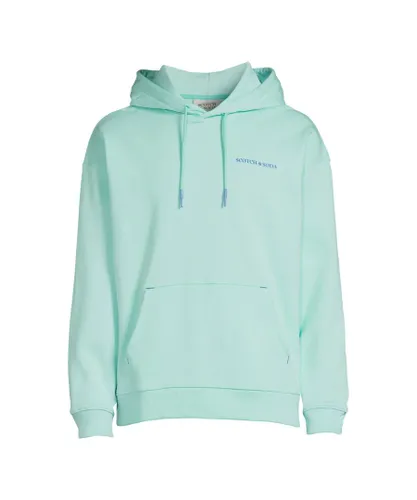 Scotch & Soda Mens Text Logo Pullover Hoodie in Mint Cotton