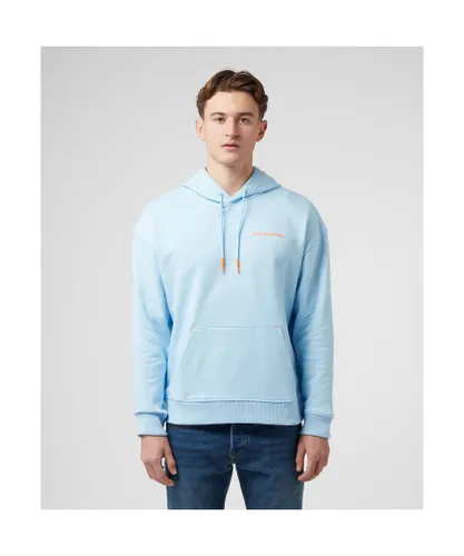 Scotch & Soda Mens Text Logo Pullover Hoodie in Sky Blue Cotton