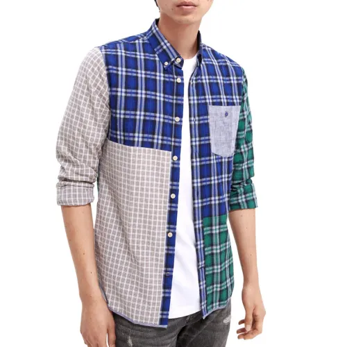 Scotch & Soda , Regular Fit Shirt with Mixed Patterns ,Blue male, Sizes: