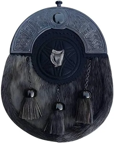 Scottish Kilt Sporran with Harp Badge - Genuine Leather
