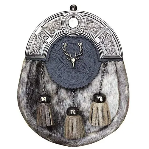 Scottish Kilt Sporran with Stag head Badge - Genuine Leather