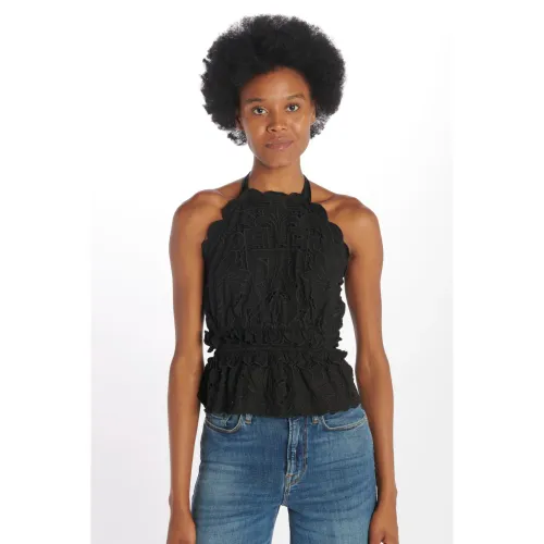 Sea NY , Black Jacquard Embroidered Low-Cut Top ,Black female, Sizes: