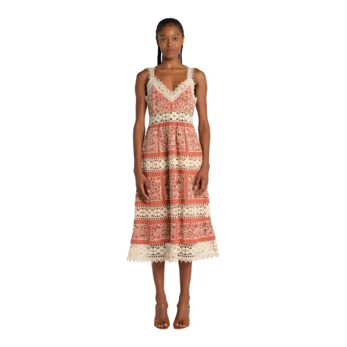 Sea NY , Brown Lace Epaulet Dress ,Multicolor female, Sizes: