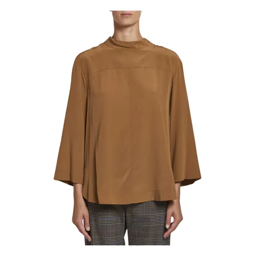 Sea NY , Brown Silk High Collar Shirt ,Brown female, Sizes: