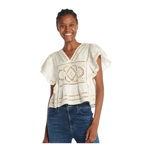 Sea NY , Short-Sleeved Jacquard Embroidered Top ,White female, Sizes:
