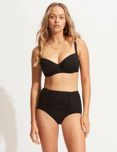 Seafolly Girls Collective Ruched High Waisted Bikini Bottoms - 10 - Black, Black