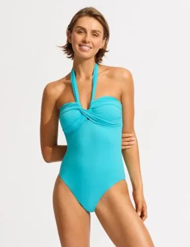 Seafolly Womens Collective Halterneck Bandeau Swimsuit - 14 - Bright Blue, Bright Blue