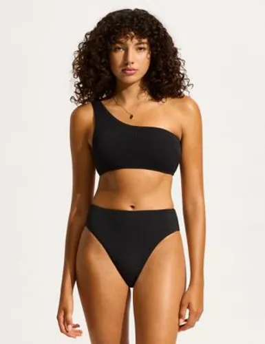 Seafolly Womens Sea Dive Textured High Leg Bikini Bottoms - 16 - Black, Black
