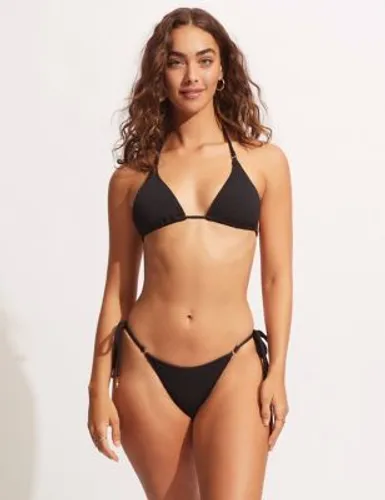 Seafolly Womens Sea Dive Textured Tie Side Bikini Bottoms - 12 - Black, Black