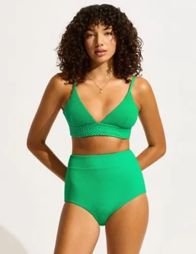 Seafolly Womens Willow Textured High Waisted Bikini Bottoms - 8 - Green, Green