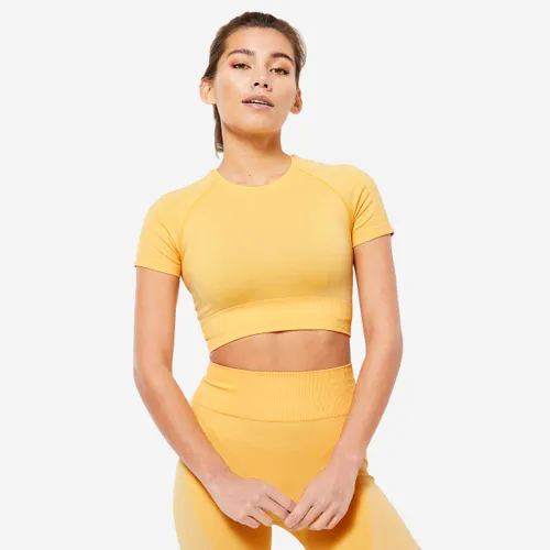 Seamless Short-sleeved Cropped Fitness T-shirt - Yellow