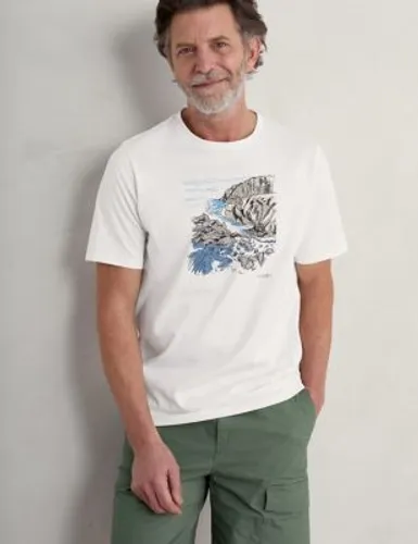 Seasalt Cornwall Mens Pure Cotton Landscape Graphic T-Shirt - XL - White Mix, White Mix